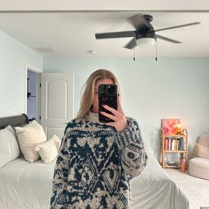 Pilcro Blue and Cream Patterned Sweater